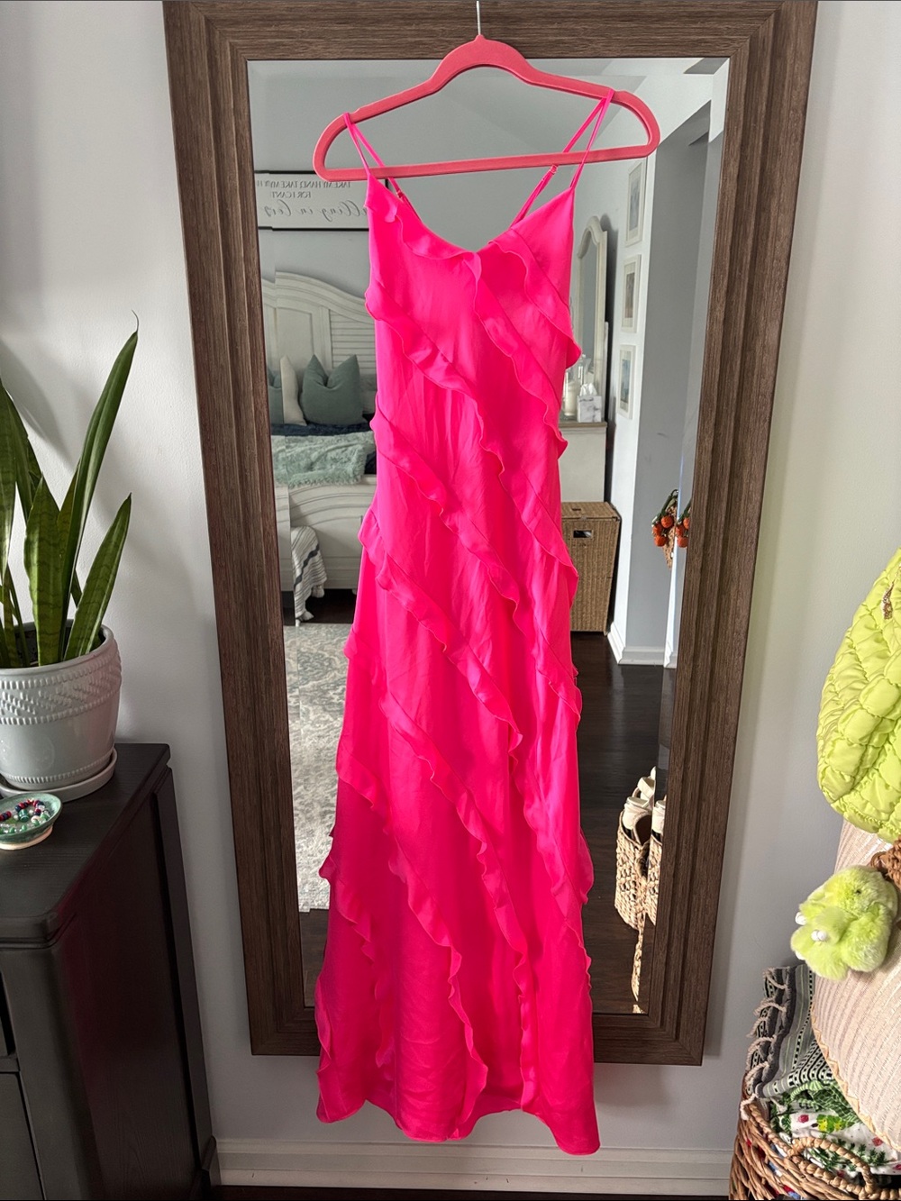 Show Me Your Mumu Neon Pink Ruffled Slip Dress